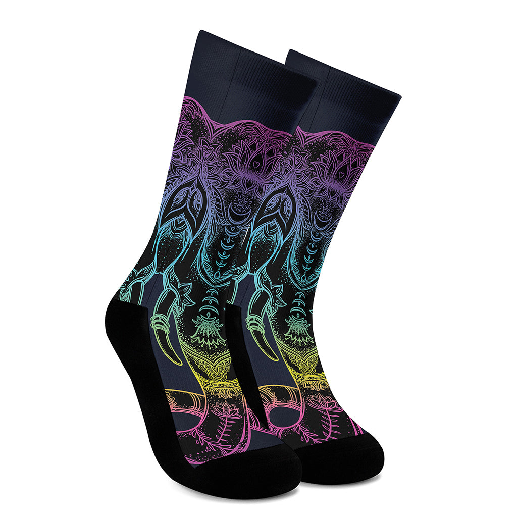 Colorful Spiritual Elephant Print Crew Socks