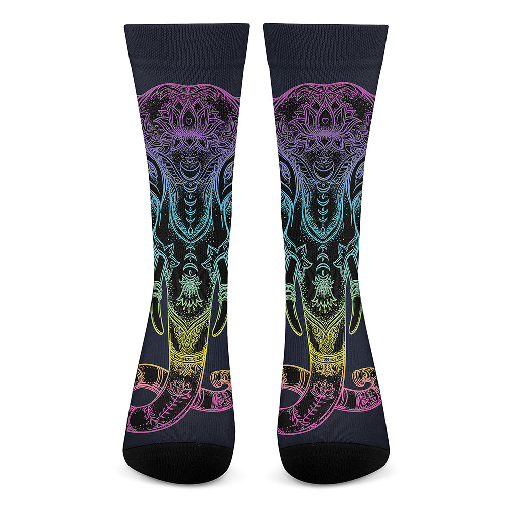 Colorful Spiritual Elephant Print Crew Socks