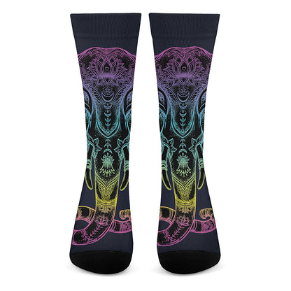 Colorful Spiritual Elephant Print Crew Socks