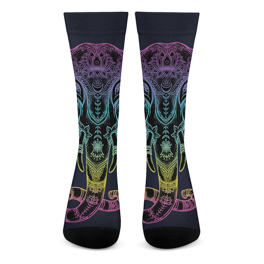 Colorful Spiritual Elephant Print Crew Socks