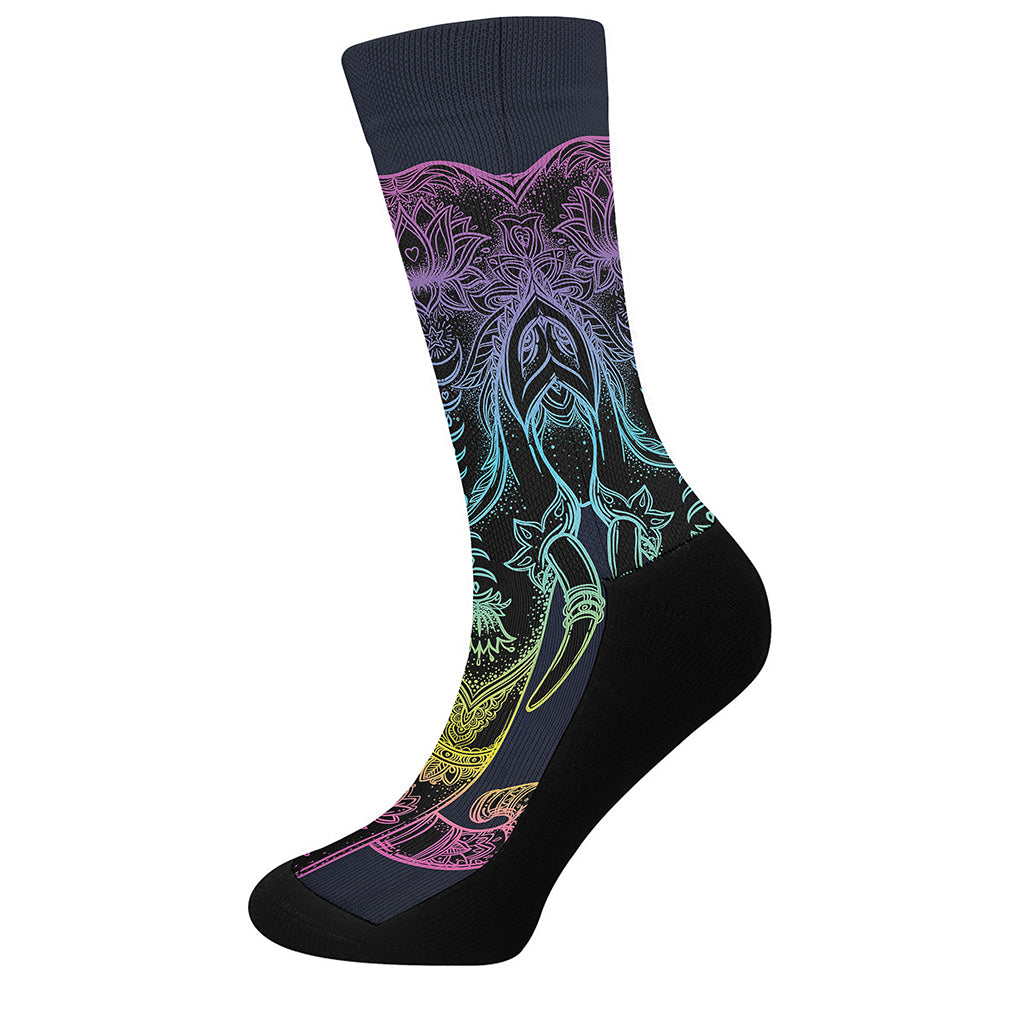 Colorful Spiritual Elephant Print Crew Socks