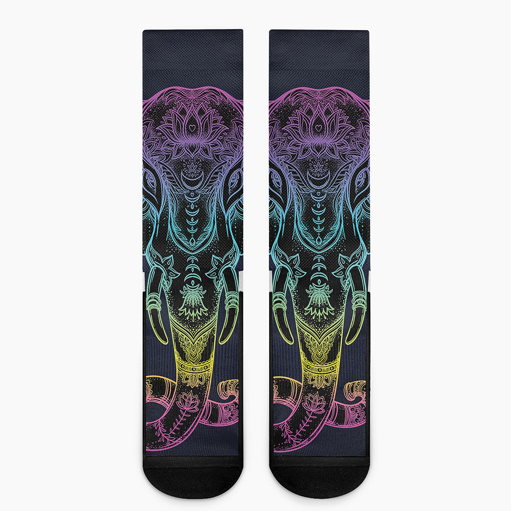 Colorful Spiritual Elephant Print Crew Socks