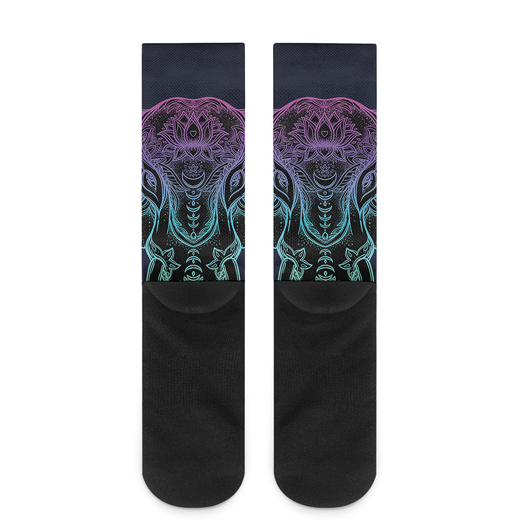 Colorful Spiritual Elephant Print Crew Socks