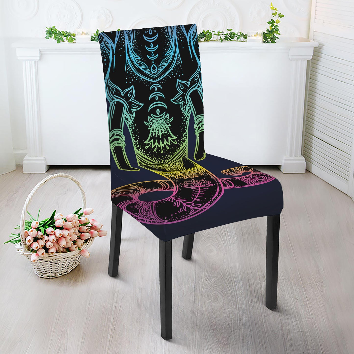 Colorful Spiritual Elephant Print Dining Chair Slipcover