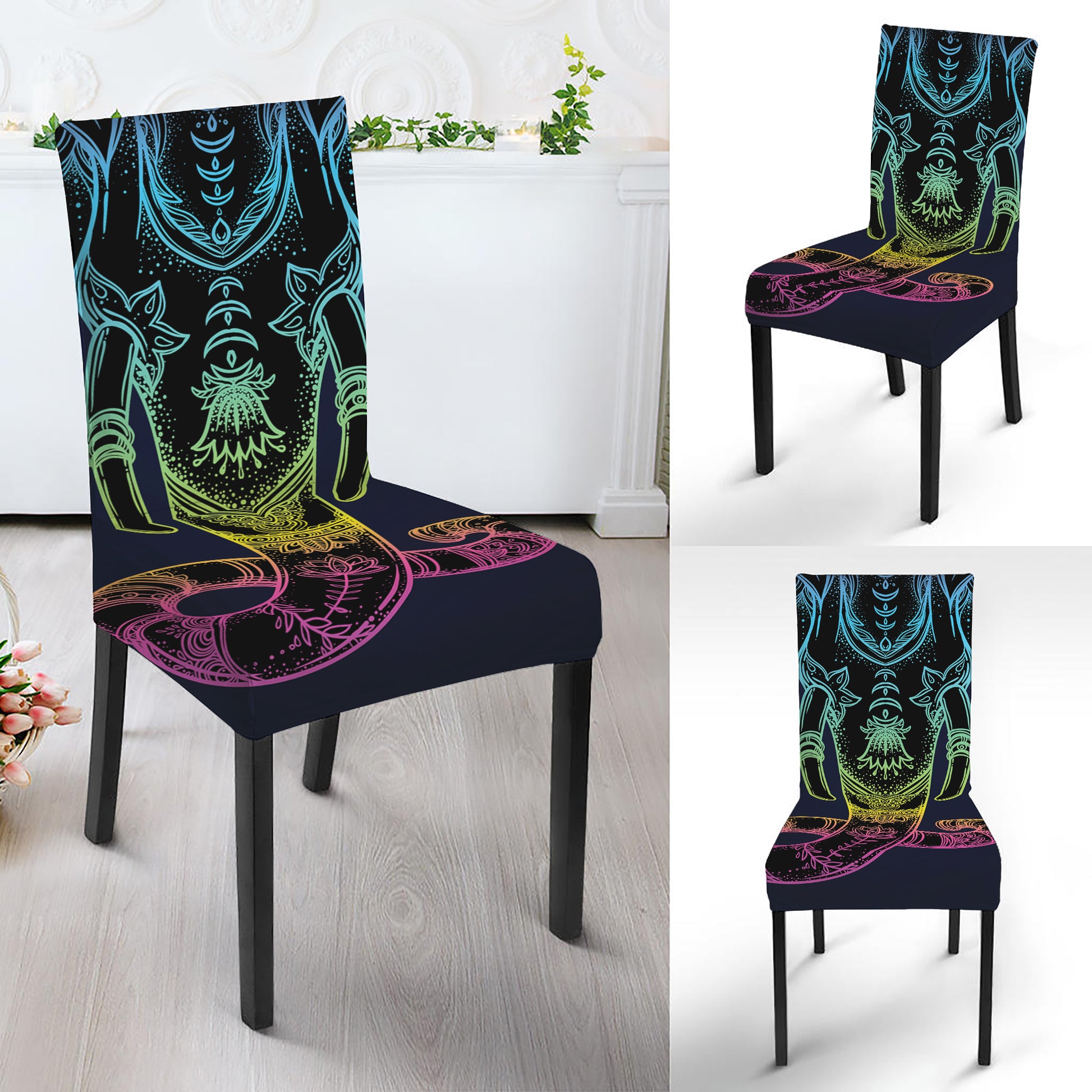 Colorful Spiritual Elephant Print Dining Chair Slipcover
