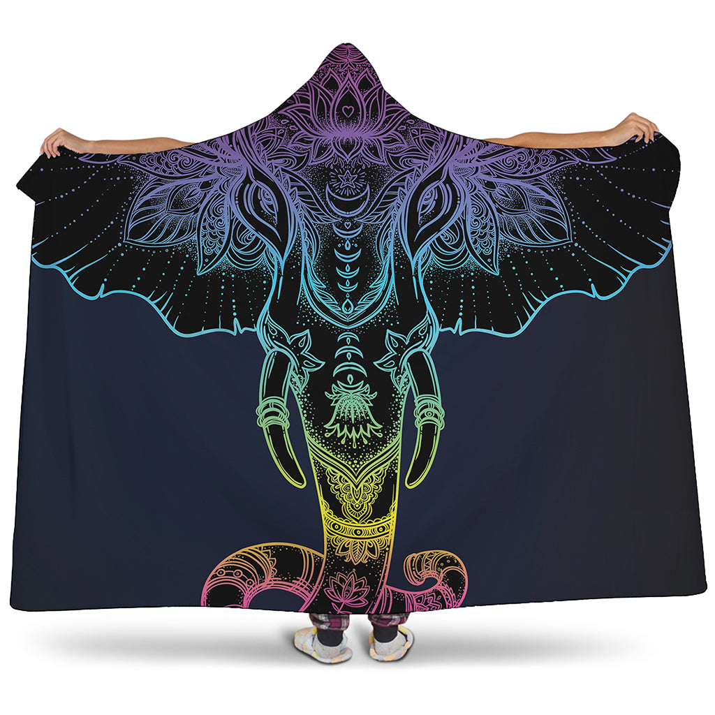 Colorful Spiritual Elephant Print Hooded Blanket