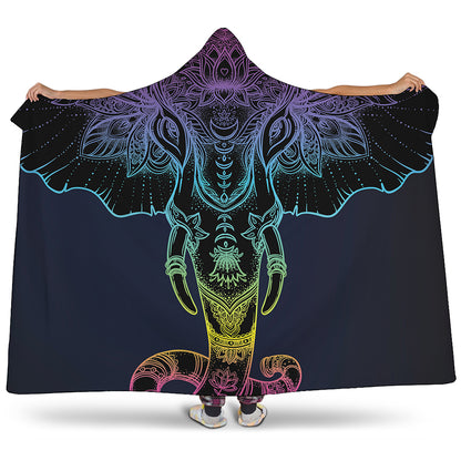 Colorful Spiritual Elephant Print Hooded Blanket