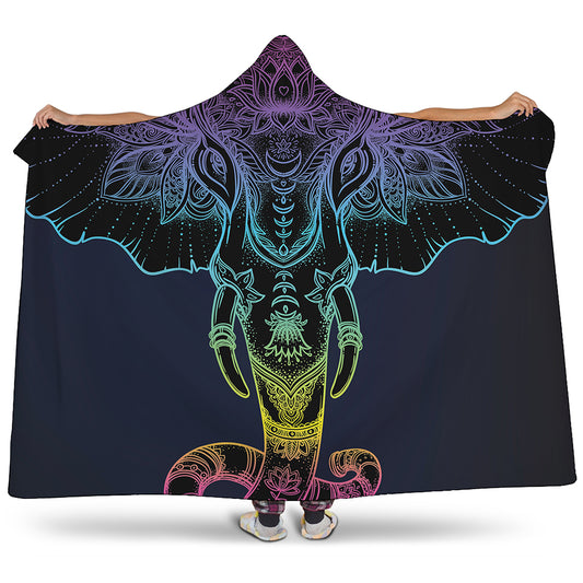 Colorful Spiritual Elephant Print Hooded Blanket