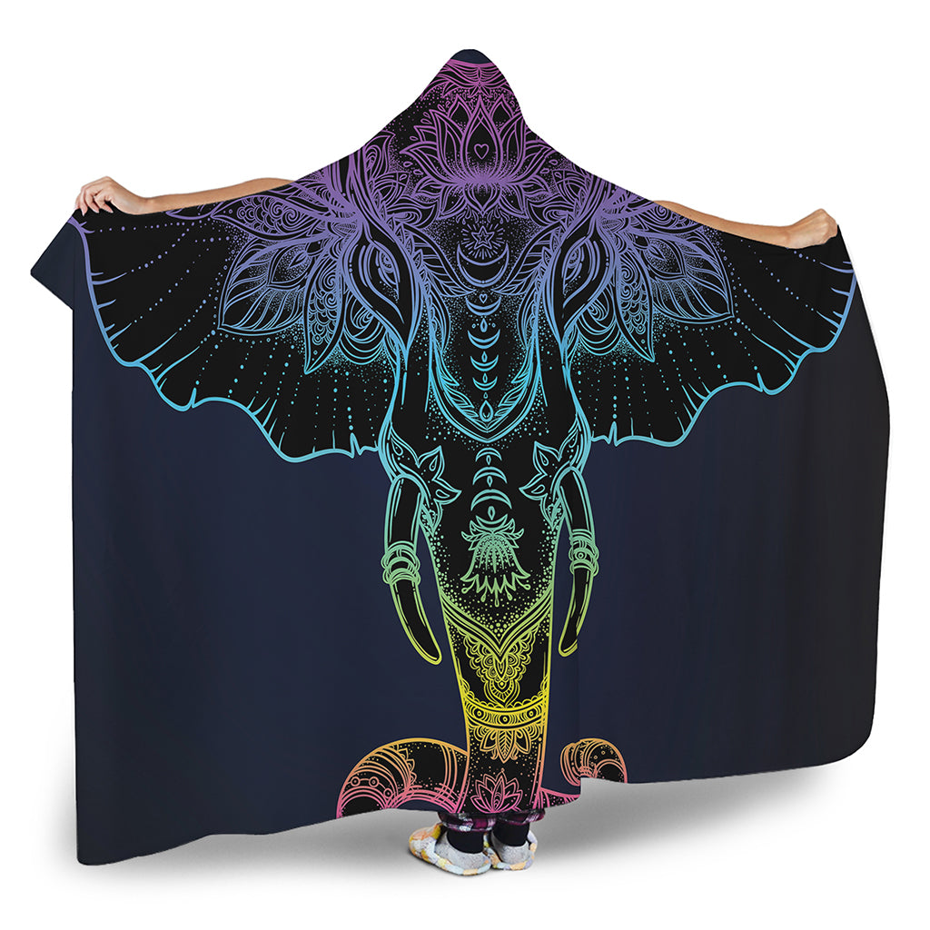 Colorful Spiritual Elephant Print Hooded Blanket