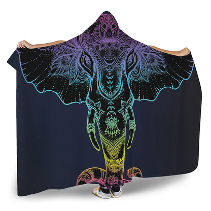 Colorful Spiritual Elephant Print Hooded Blanket