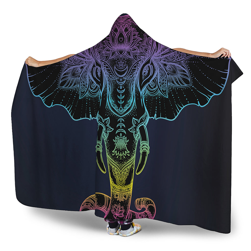 Colorful Spiritual Elephant Print Hooded Blanket