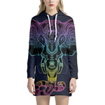 Colorful Spiritual Elephant Print Pullover Hoodie Dress
