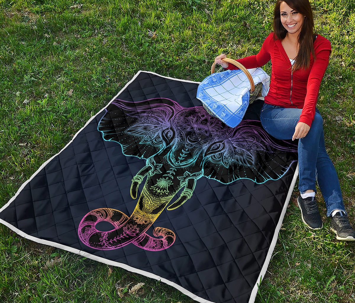 Colorful Spiritual Elephant Print Quilt
