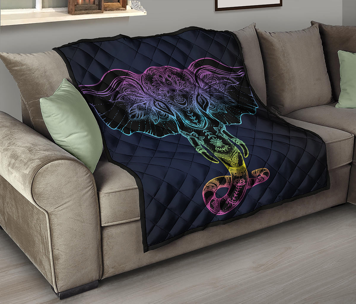 Colorful Spiritual Elephant Print Quilt