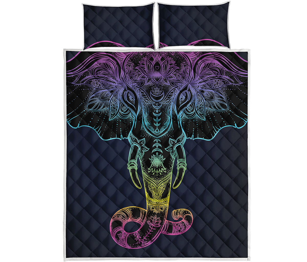 Colorful Spiritual Elephant Print Quilt Bed Set