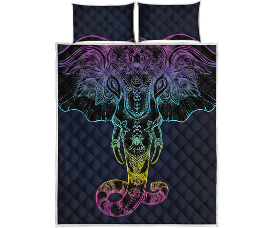 Colorful Spiritual Elephant Print Quilt Bed Set