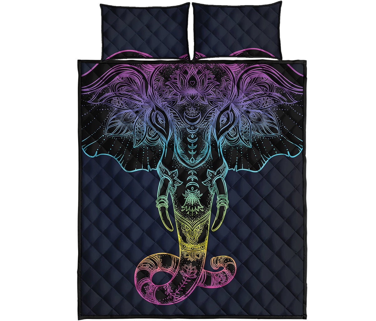 Colorful Spiritual Elephant Print Quilt Bed Set