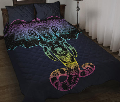 Colorful Spiritual Elephant Print Quilt Bed Set