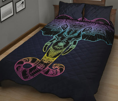 Colorful Spiritual Elephant Print Quilt Bed Set