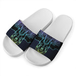 Colorful Spiritual Elephant Print White Slide Sandals