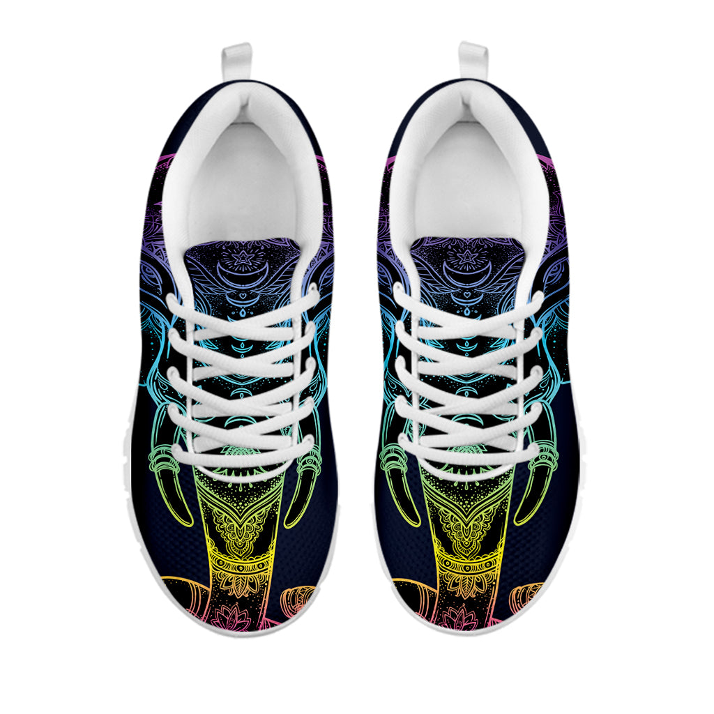 Colorful Spiritual Elephant Print White Sneakers