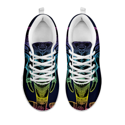 Colorful Spiritual Elephant Print White Sneakers