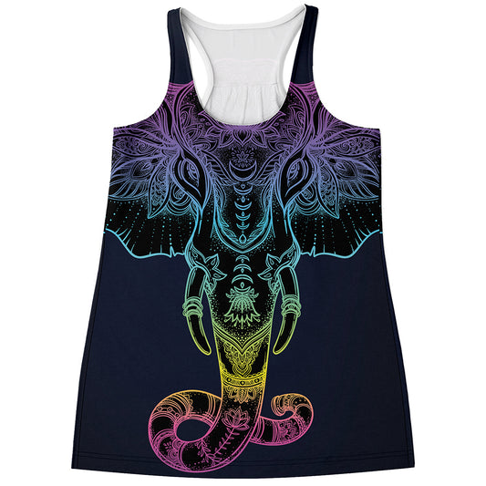 Colorful Spiritual Elephant Print Women's Racerback Tank Top