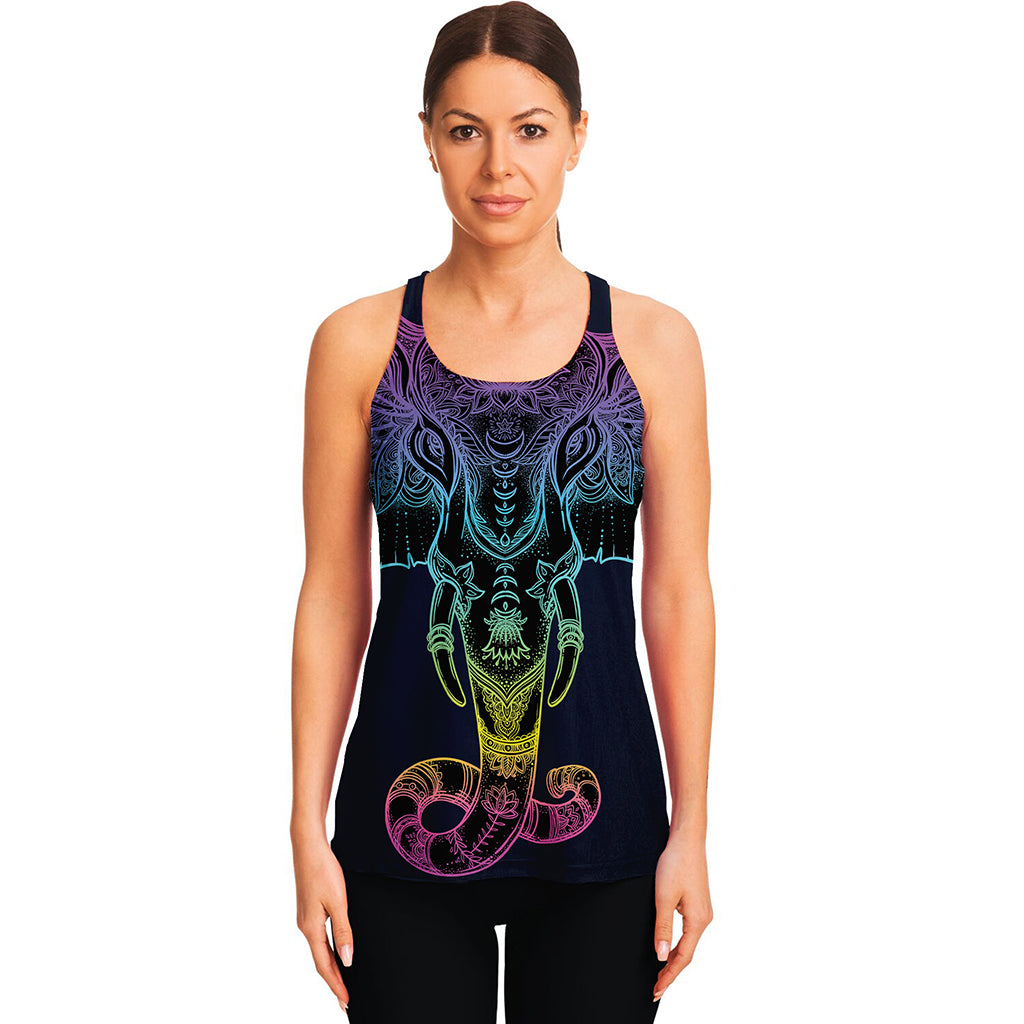 Colorful Spiritual Elephant Print Women's Racerback Tank Top