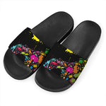 Colorful Splash Yin Yang Print Black Slide Sandals