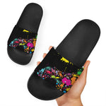 Colorful Splash Yin Yang Print Black Slide Sandals