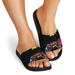 Colorful Splash Yin Yang Print Black Slide Sandals