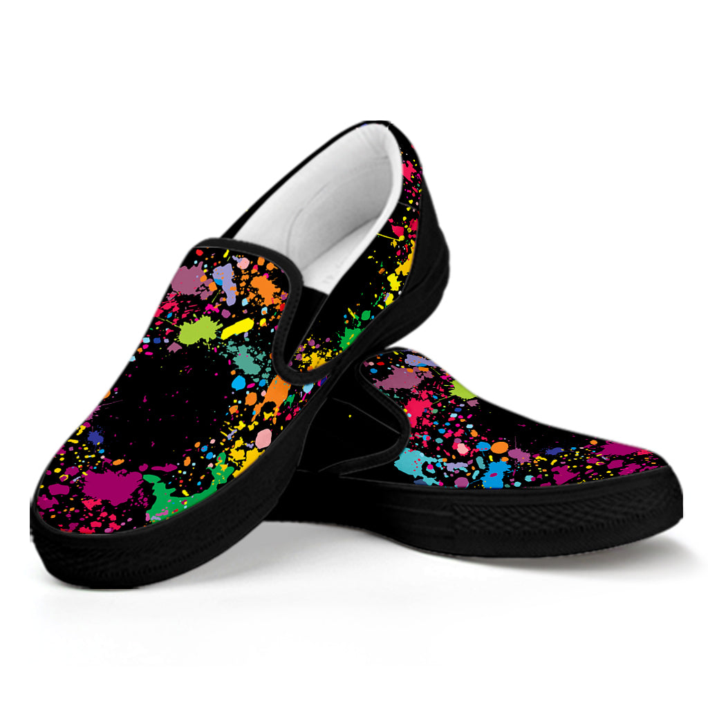 Colorful Splash Yin Yang Print Black Slip On Shoes