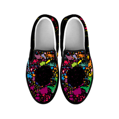 Colorful Splash Yin Yang Print Black Slip On Shoes