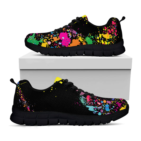 Colorful Splash Yin Yang Print Black Sneakers