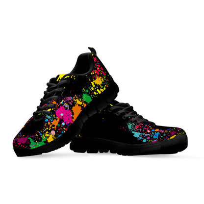 Colorful Splash Yin Yang Print Black Sneakers
