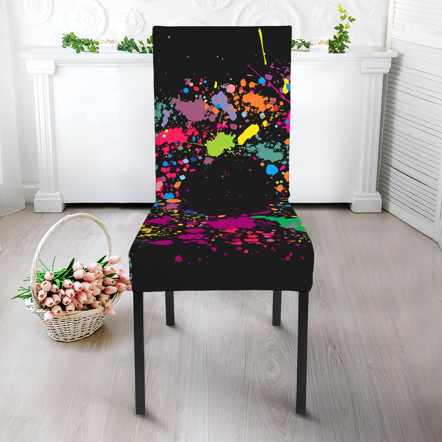 Colorful Splash Yin Yang Print Dining Chair Slipcover