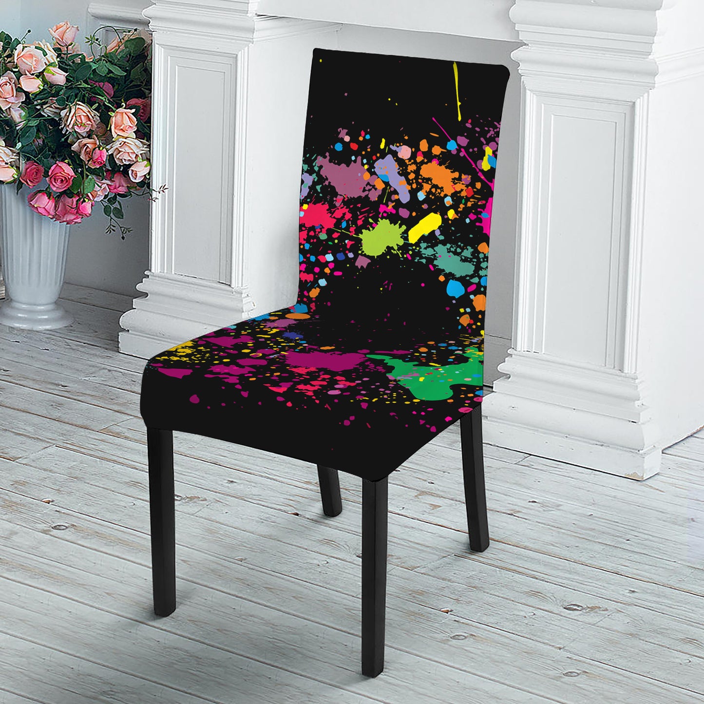 Colorful Splash Yin Yang Print Dining Chair Slipcover