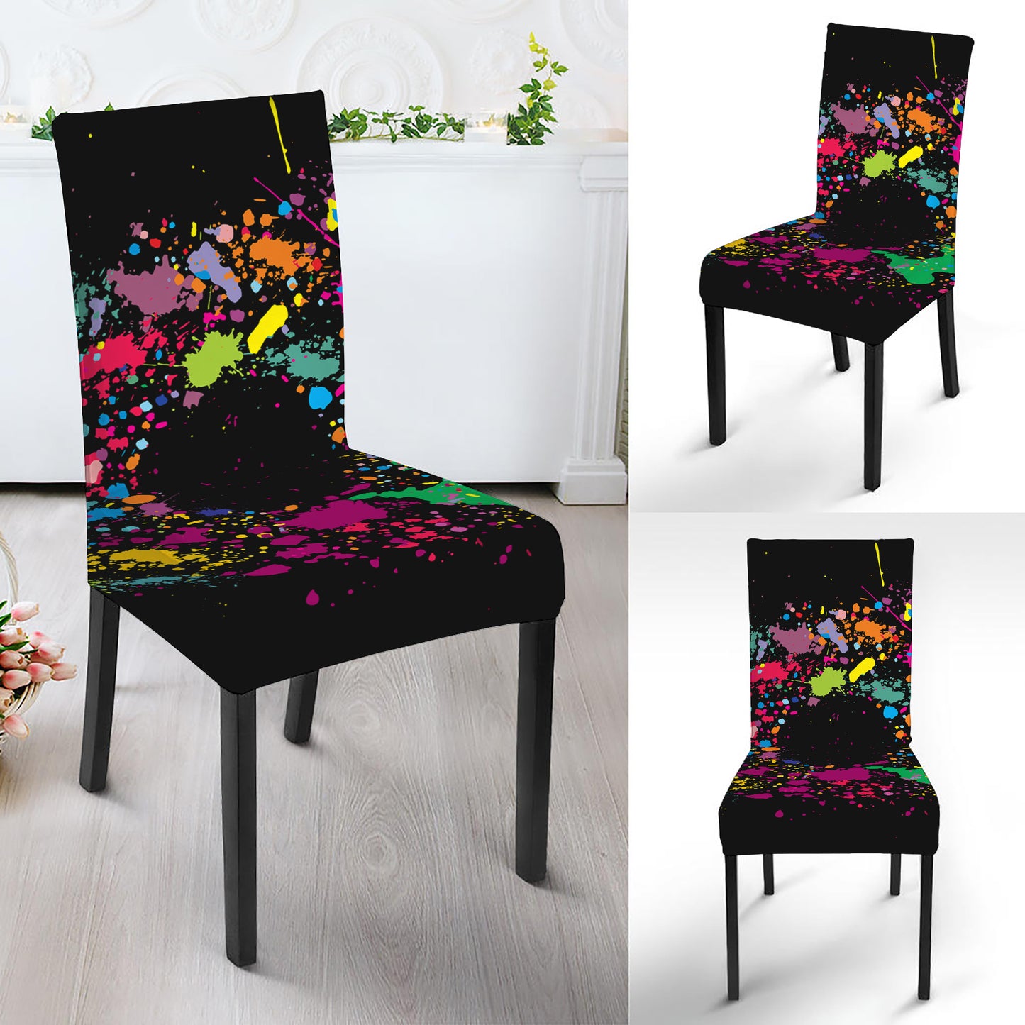 Colorful Splash Yin Yang Print Dining Chair Slipcover