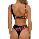 Colorful Splash Yin Yang Print Front Bow Tie Bikini