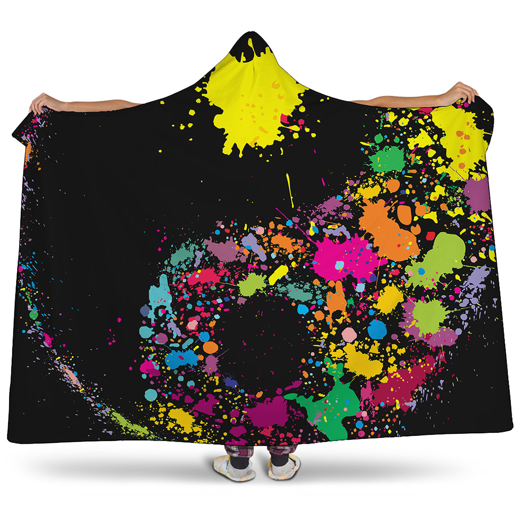 Colorful Splash Yin Yang Print Hooded Blanket