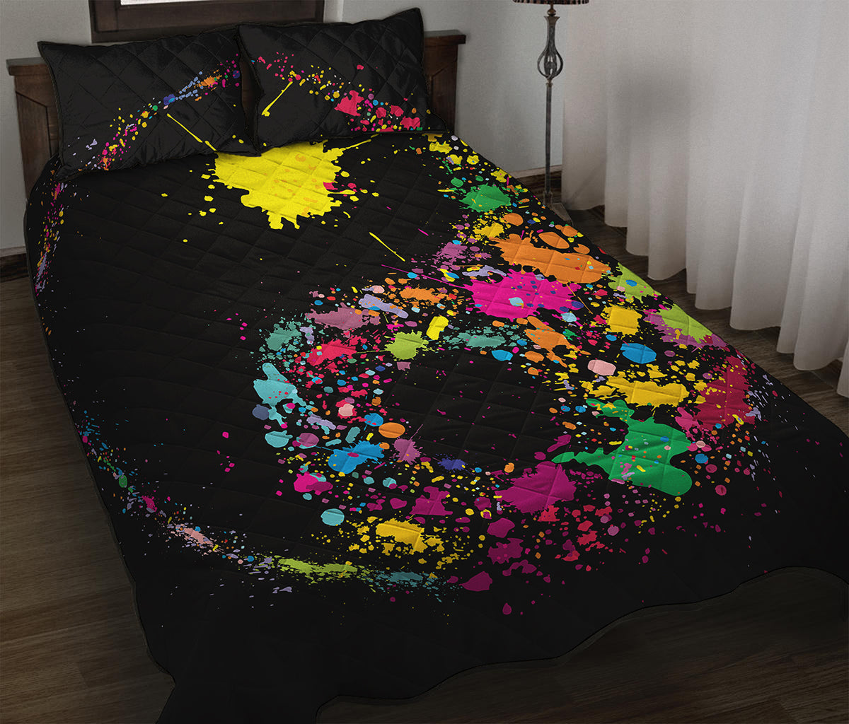 Colorful Splash Yin Yang Print Quilt Bed Set