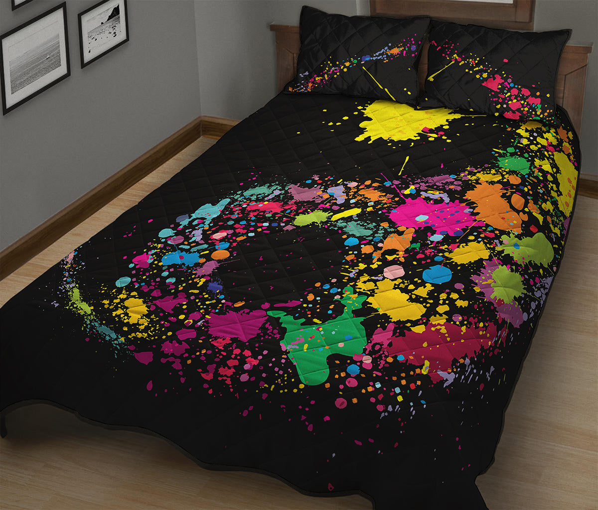 Colorful Splash Yin Yang Print Quilt Bed Set