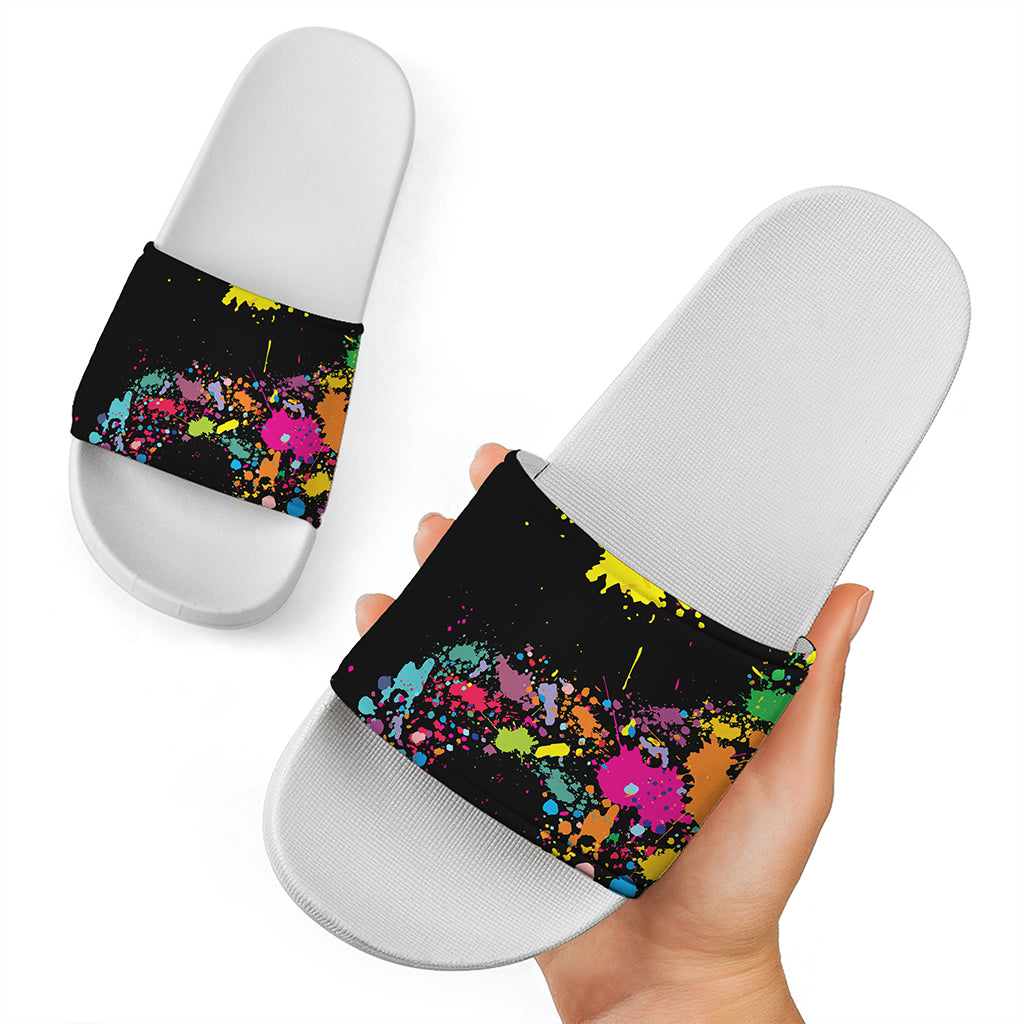 Colorful Splash Yin Yang Print White Slide Sandals