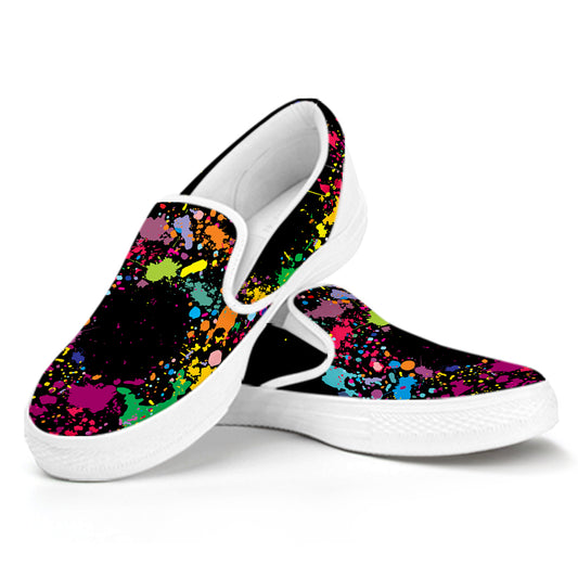 Colorful Splash Yin Yang Print White Slip On Shoes
