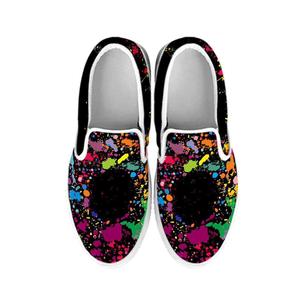 Colorful Splash Yin Yang Print White Slip On Shoes