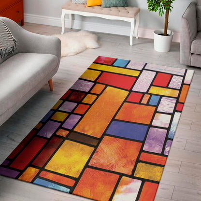 Colorful Stained Glass Mosaic Print Area Rug