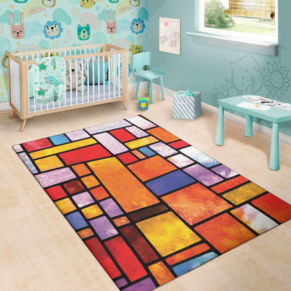 Colorful Stained Glass Mosaic Print Area Rug