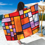 Colorful Stained Glass Mosaic Print Beach Sarong Wrap