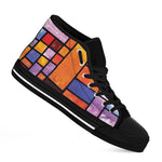 Colorful Stained Glass Mosaic Print Black High Top Shoes