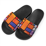 Colorful Stained Glass Mosaic Print Black Slide Sandals